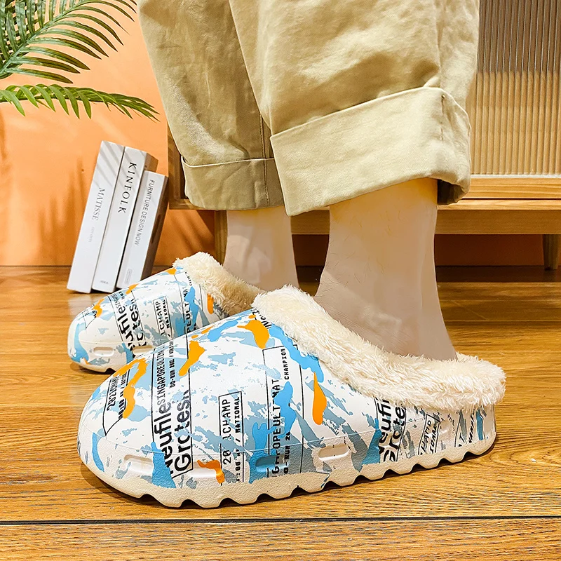 

Winter Slippers Warm Men Indoor Bedroom Cotton Plush Unisex Home Floor Fur Female Solid Corduroy Couple Memory Bedroom Slides
