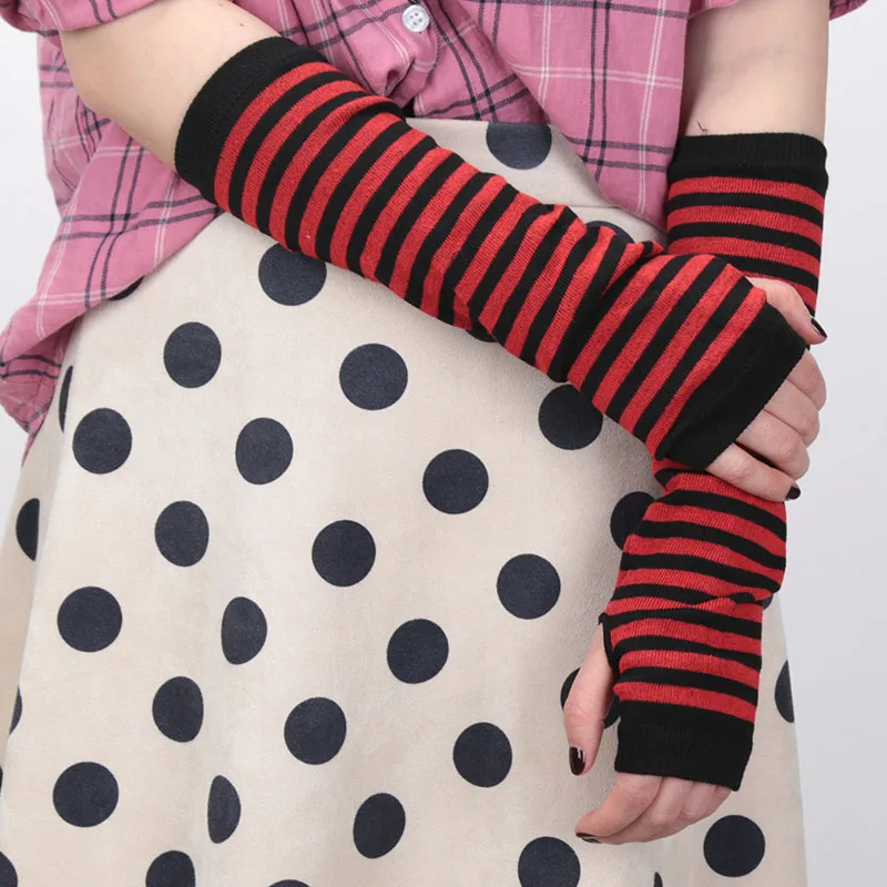 

1 Pair Women Stripe Long Fingerless Gloves Fashion Girls Elbow Gloves Arm Warmer Knitted Touch Screen Mittens Accessories Gift