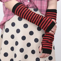 1 pair women stripe long fingerless gloves fashion girls elbow gloves arm warmer knitted touch screen mittens accessories gift
