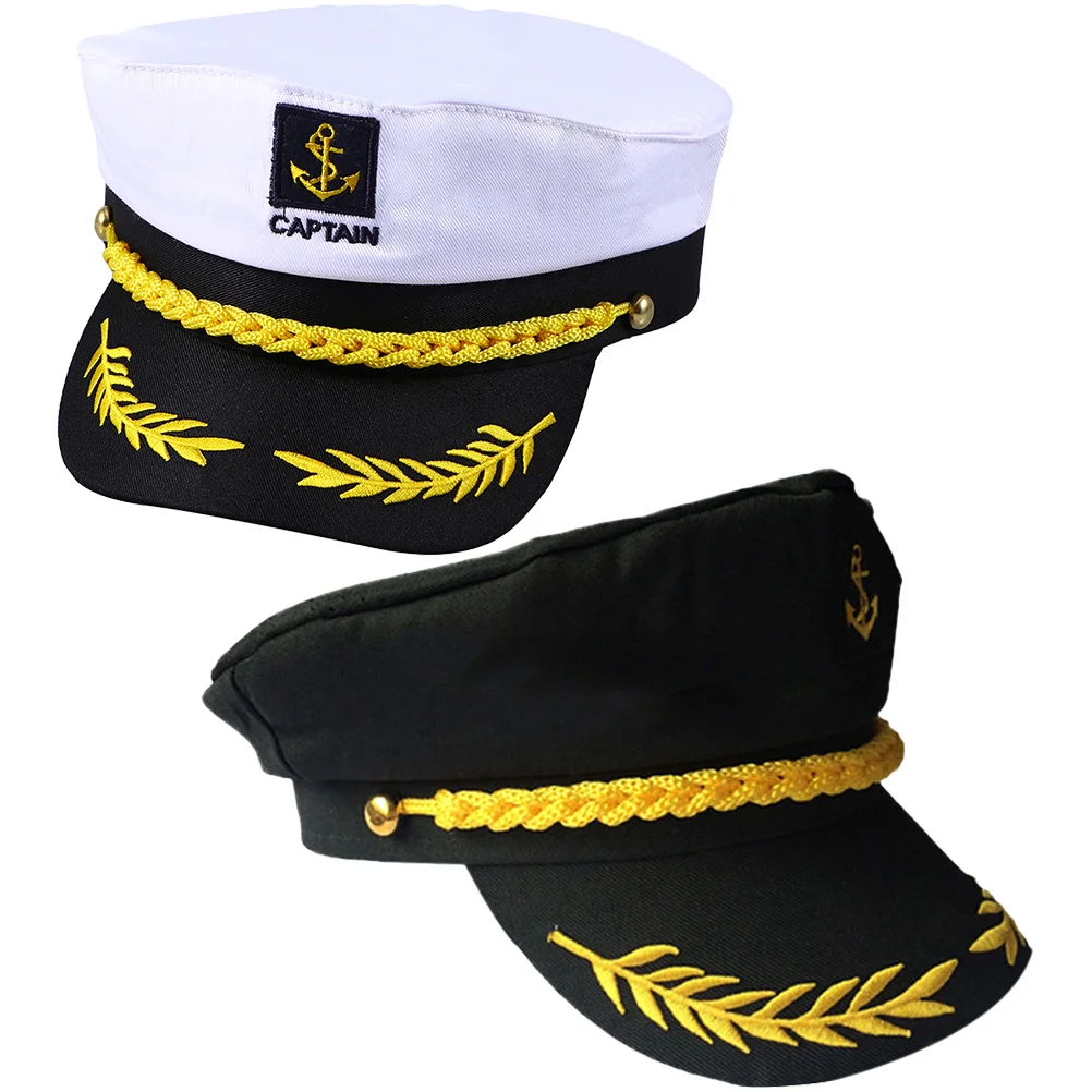 

2 Pcs White Captain Sailor Captains Hat Men Boating Usa Hats Yacht Outfit Women Gifts Blancas Para Hombres Adult Sailing