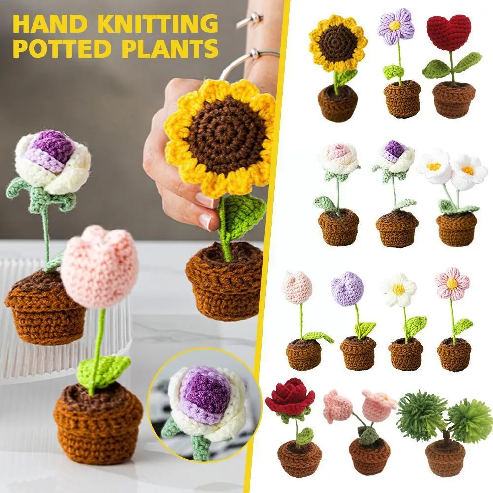 

Hand Knitting Potted Plants Hand-woven Rose Sunflower Flower Decor Tulip Crochet Bouquet Home Gifts Car Auto Accessorie Int D5B6