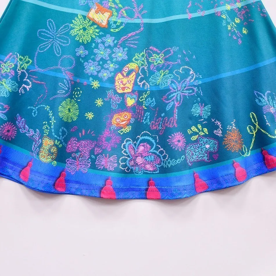 Disney Encanto Girl Princess Dress Kid Luisa Pageant Ruched Costume Children Mirabel Madrigal Cosplay Halloween Printed Clothes