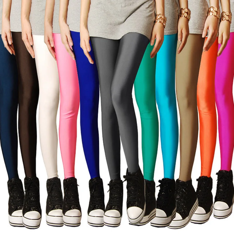 

Hot Sale Shine Solid Color Neon Leggings Women Sexy Push Up Slim Leggings Skinny High Stretched Leggings For Female Leggins
