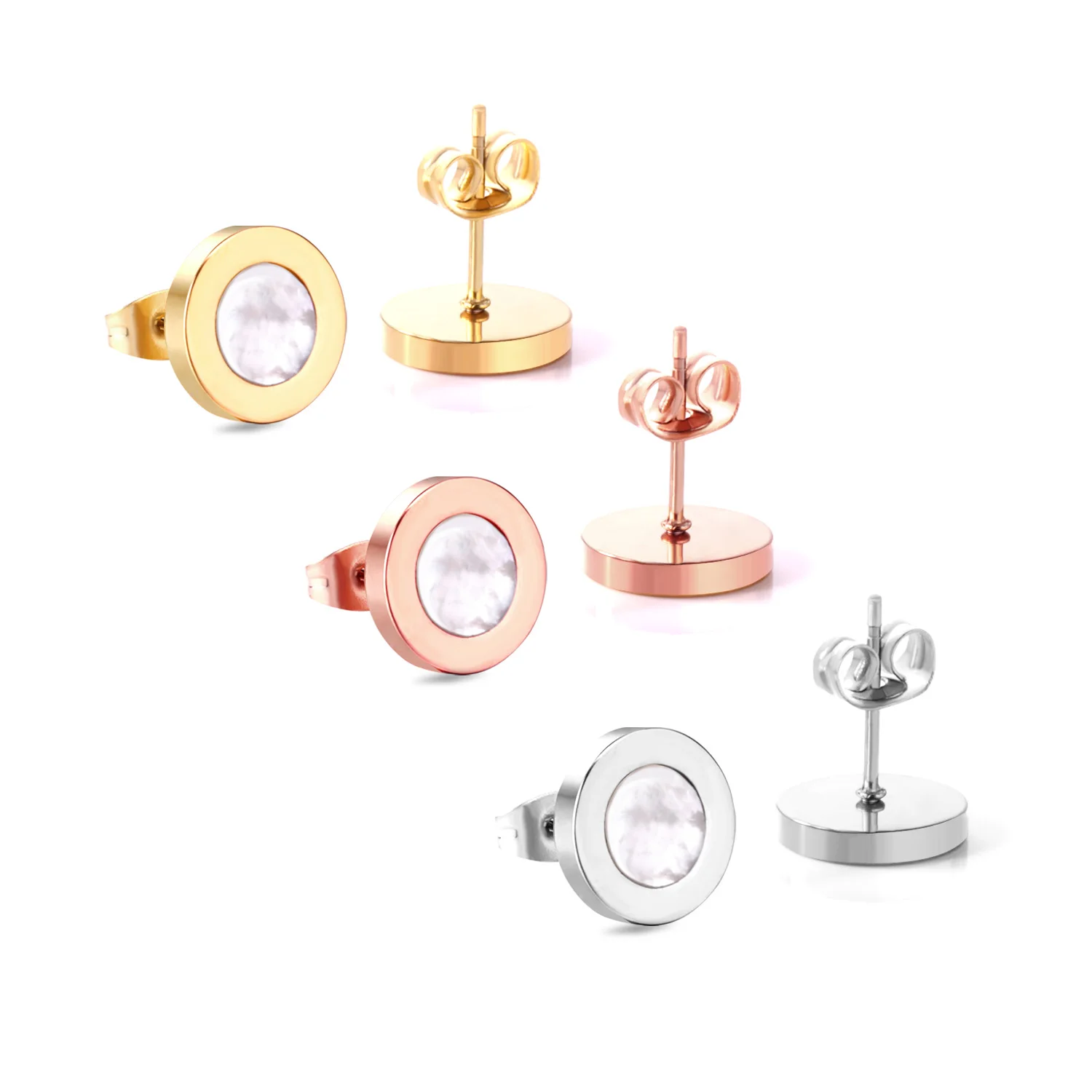 3 пары Разноцветные серьги-гвоздики из нержавеющей стали 316L