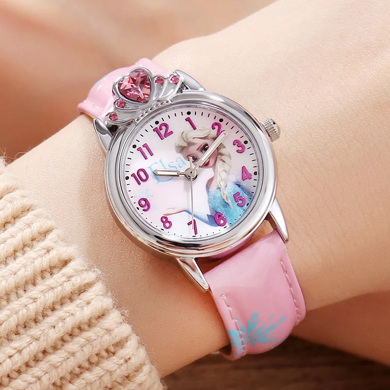 Princess Girls Blue Pink Color Female Luxury Crystal Watch Kids Love Beautiful Snow Child Fashion Casual Wristwatch Hand Clocks