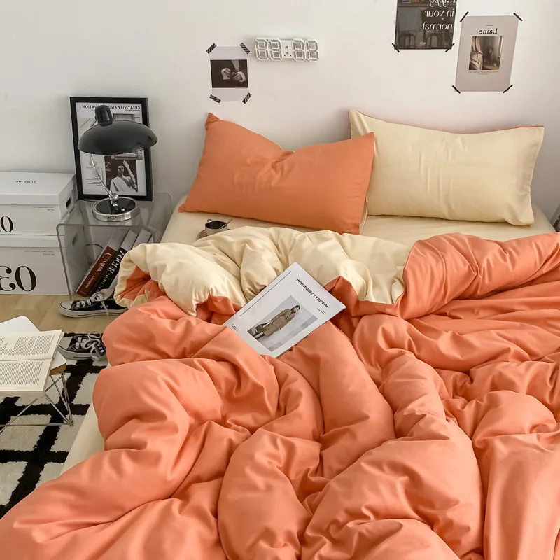 

Комплект постельного белья, домашний текстиль, пододеяльник, однотонная двойная простыня, с боковым облегающим покрытием, наволочка, прият...