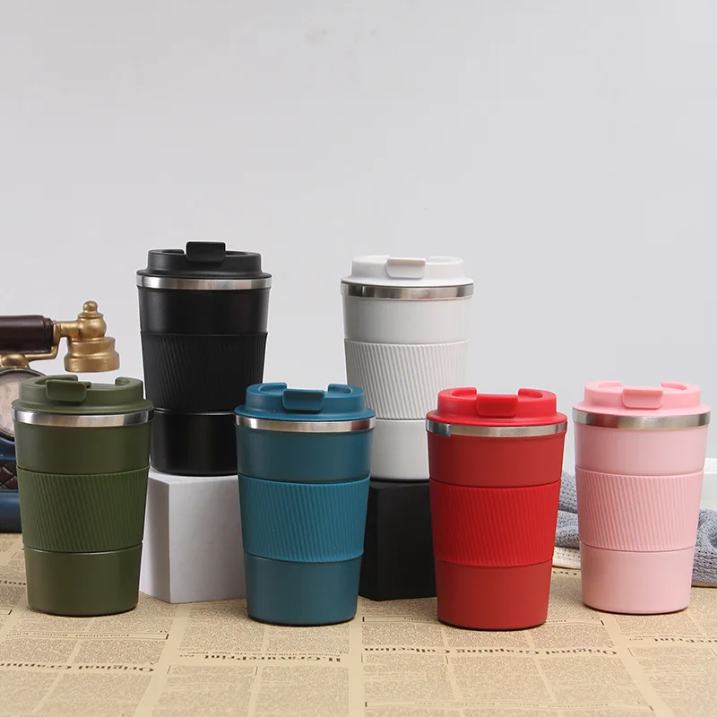 

380ML Men's Coffee Mug Business Cup Car Water Cup Vacuum Mug Silicone Sheath 304 Stainless Steel Simple Cup