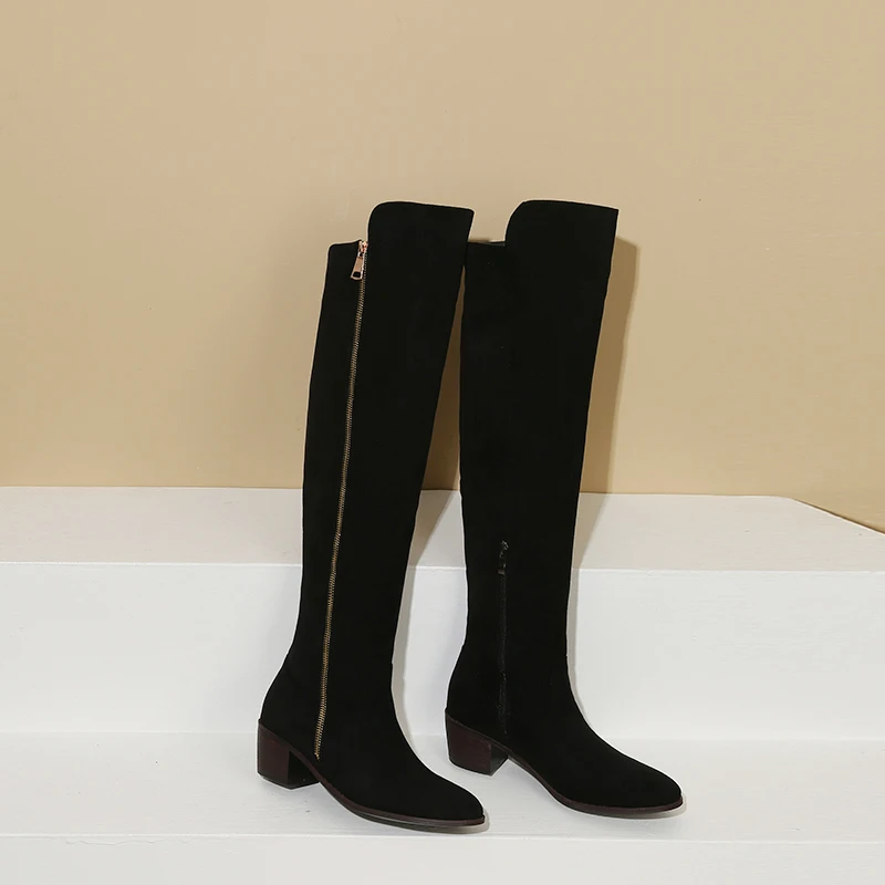 2023 new spring antumn women long boots plus size 22.5-28cm pu upper side zippers over-the-knee boots high heels women shoes