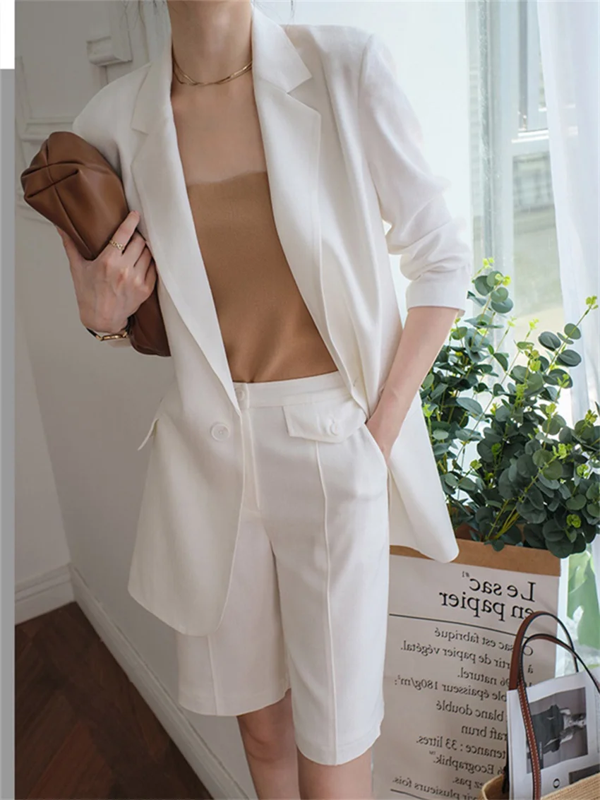 

HziriP S-XL Summer Suits Hot Thin Women Office Wear Casual All Match Formal Streetwear Fashion Blazers Wide Leg Shorts Sets