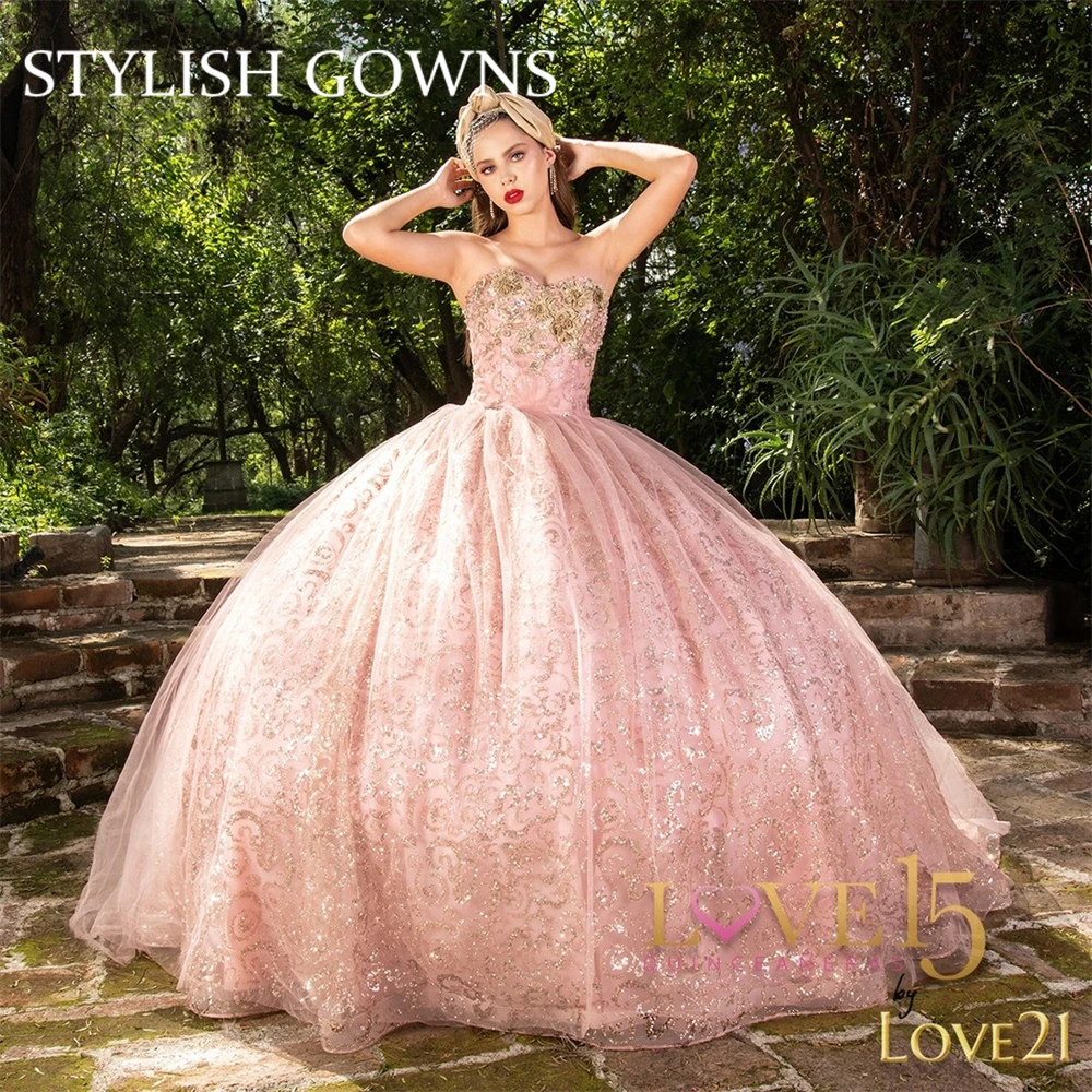 

Sweetheart Ball Gown Quinceanera Dresses Sparkly Sequined Celebrity Party Gowns Graduation Vestido De 15 Anos Robe