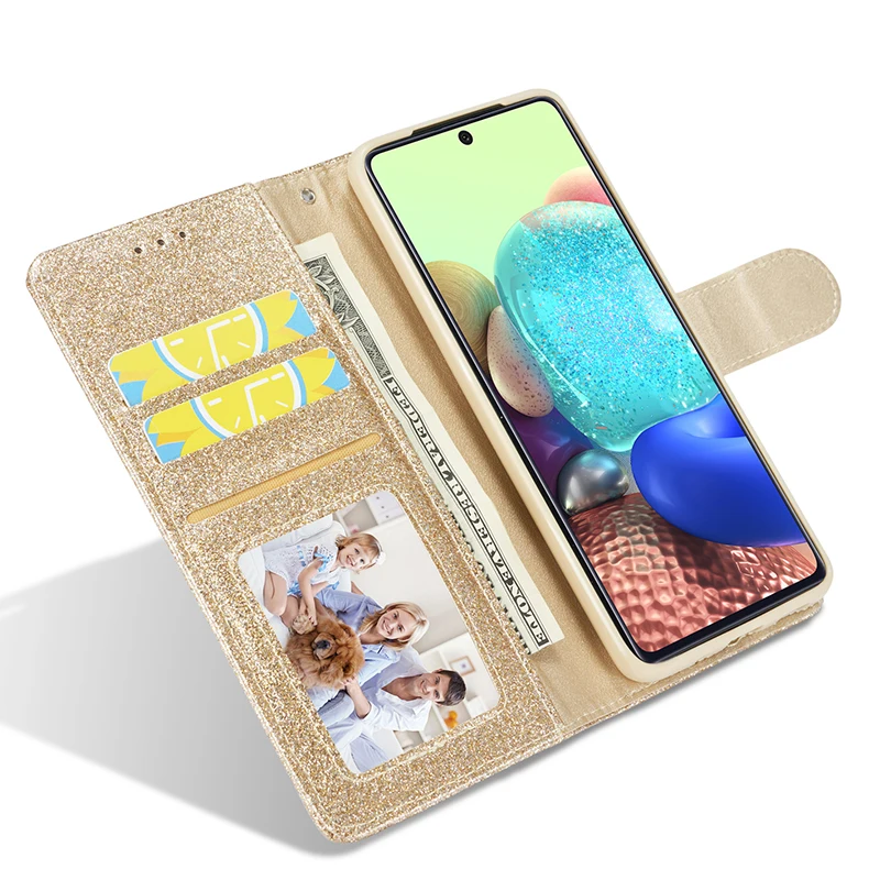 Wallet Case For Samsung Galaxy S23 S22 S21 FE S20 Ultra S9 S10 Plus A12 A13 A14 A54 A52 A53 A72 A50 A70 Glitter Flip Leather
