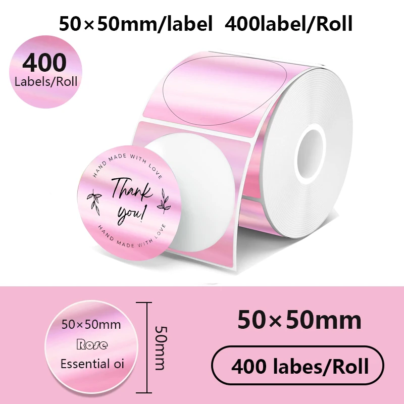 

MUNBYN круглые голографические термонаклейки розовые