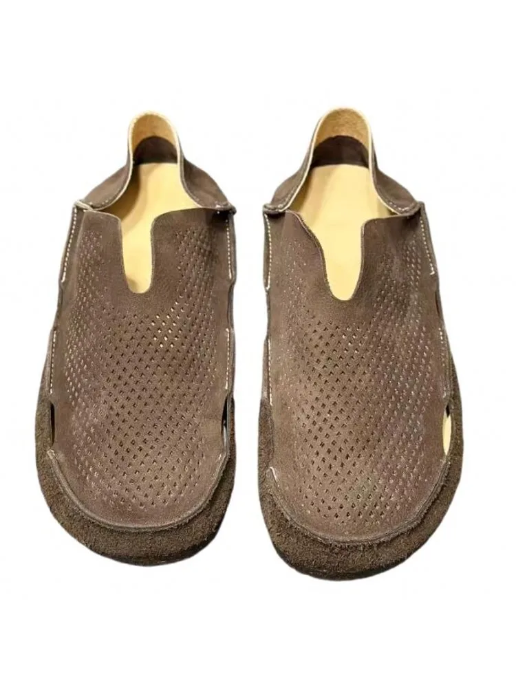 Туфли мужские дышащие с перфорацией мокасины из натуральной кожи без застежки