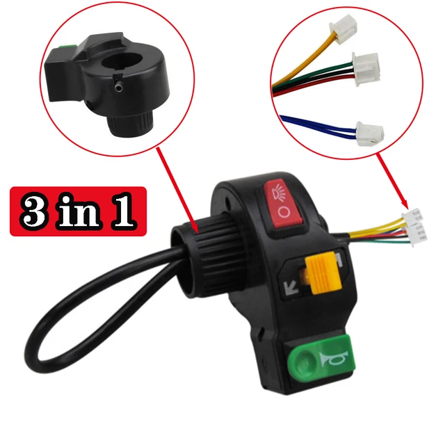 3 in1 motorcycle switch electric bike scooter atv quad light turn signal horn on/off button for 22mm dia handlebars motorbike