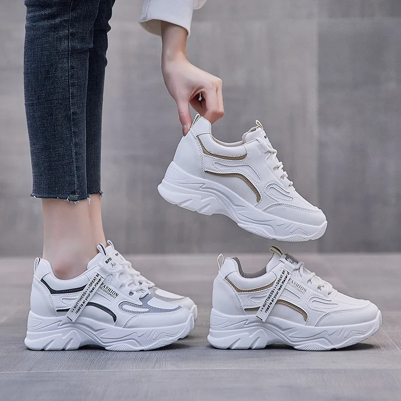 New Woman Platform Sneakers Women White Sport Shoes Autumn Fashion Female Wedge Sneakers Mujer Leather High Heel Shoes Zapatos