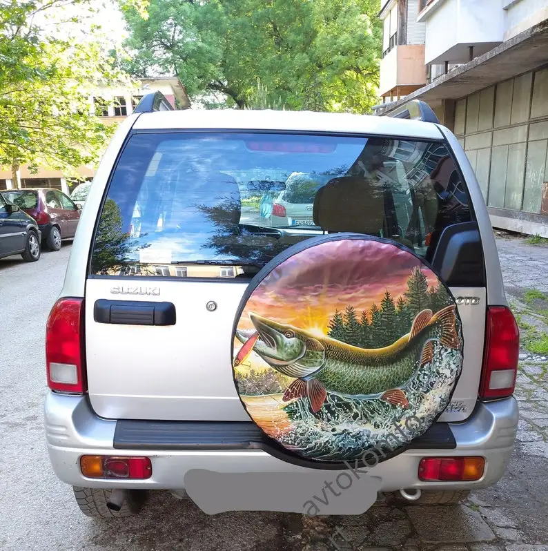 

Fish 15" 16" 17" Made With Your Size Soft Spare Wheel Tire Cover