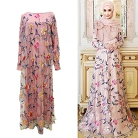 european and american fashion lace embroidery womens dress muslim headscarf robe turkey dubai fresh and sweet flower dress