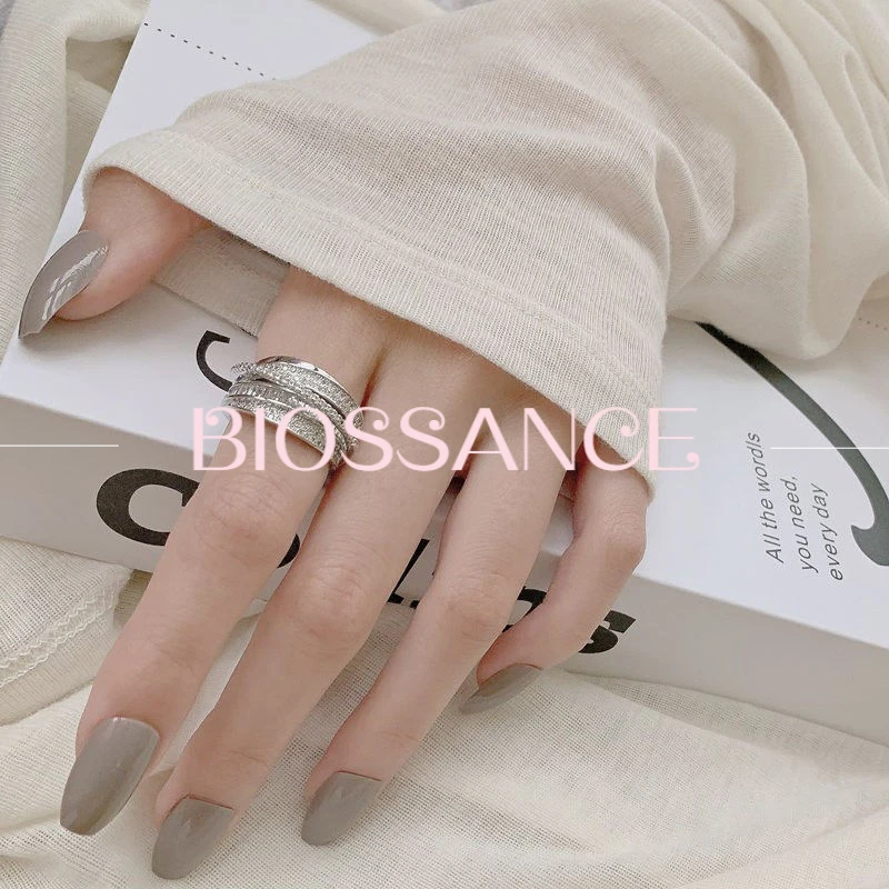 BIOSSANCE New Exquisite Fashion Inlaid Zirconia Double-Layer Open Ring Temperament Women'S Jewelry Accessories Gift Wholesale
