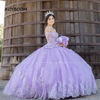 2022 purple quinceanera dresses elegent lace appliques sequin puffy sweetheart ball gown dress formal princess vestido de 15