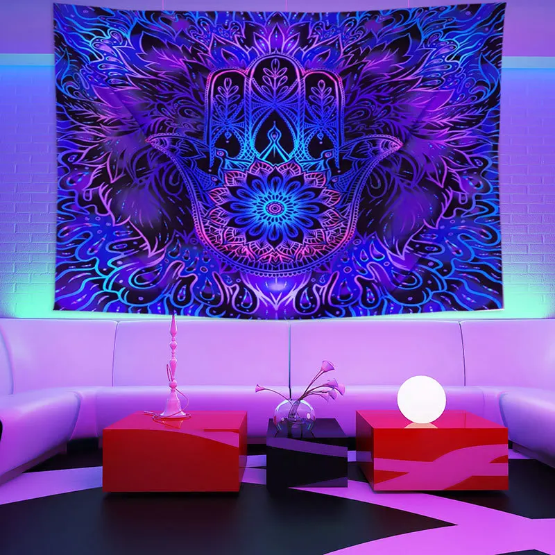 

Black Light Tapestry UV Reactive Fluorescent Mandala Poster Wall Hanging Aesthetic Tapestry for Bedroom Dorm Indie Room Decor