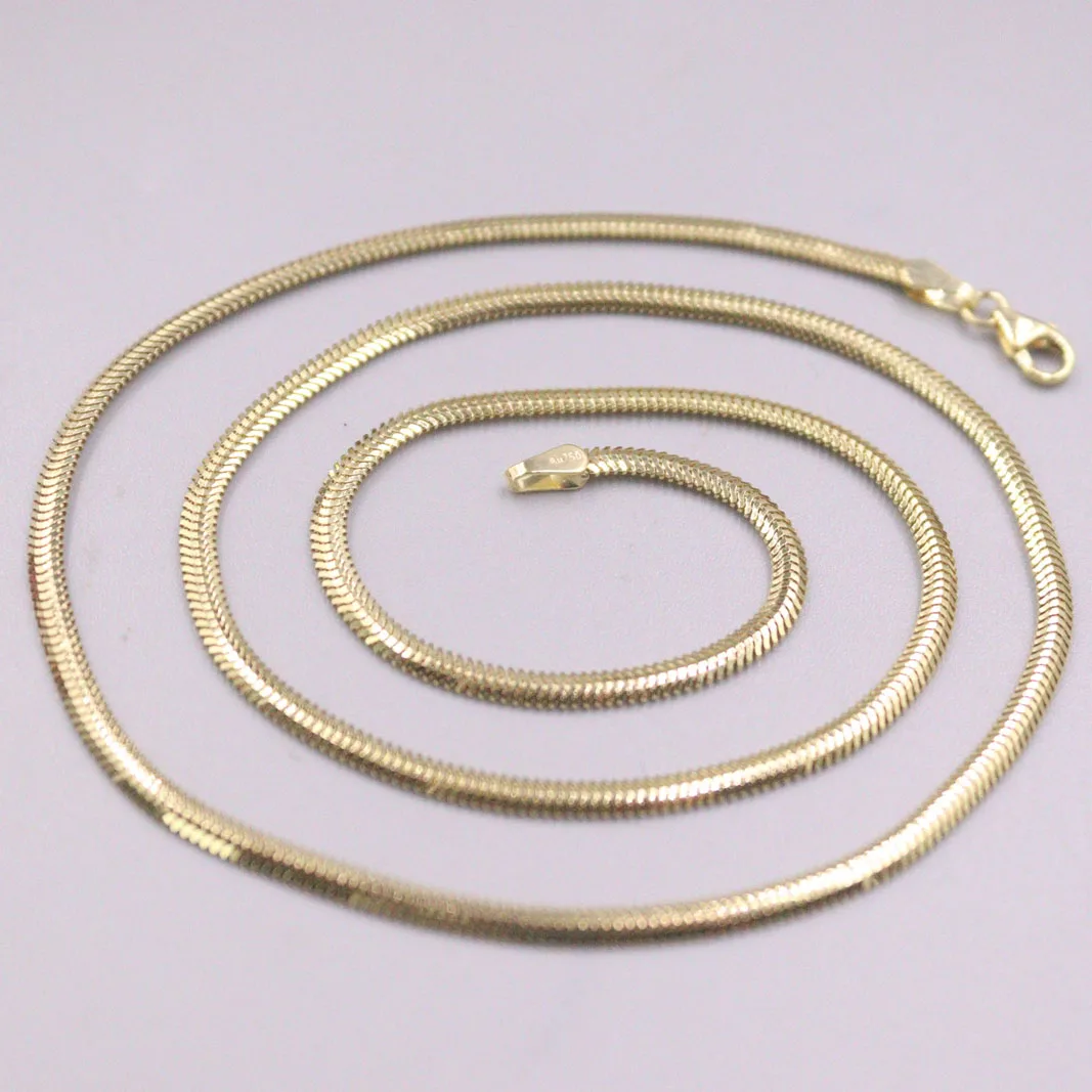 

Pure Real 18K Yellow Gold Necklace Women 2.1mm Flat Snake Link Chain 45cm Length Stamp Au750