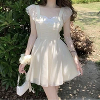 houzhou kawaii white dress summer 2022 fashion women mesh fairycore square collar flying sleeve lolita mini dress for girls