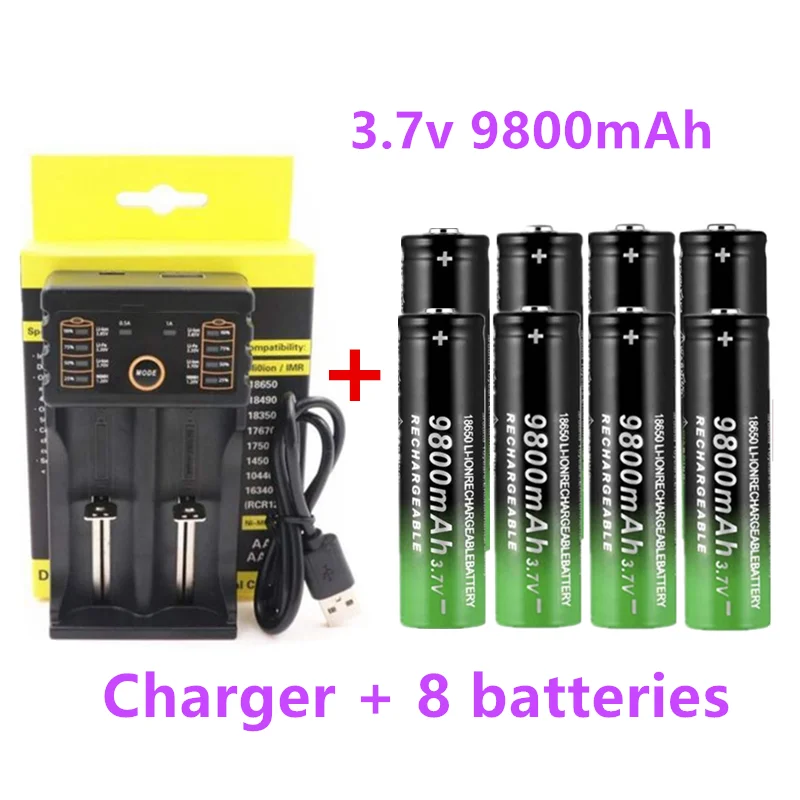 

2023 New18650 Battery High Quality 9800mAh 3.7V 18650 Li-ion batteries Rechargeable Battery For Flashlight Torch +Charger