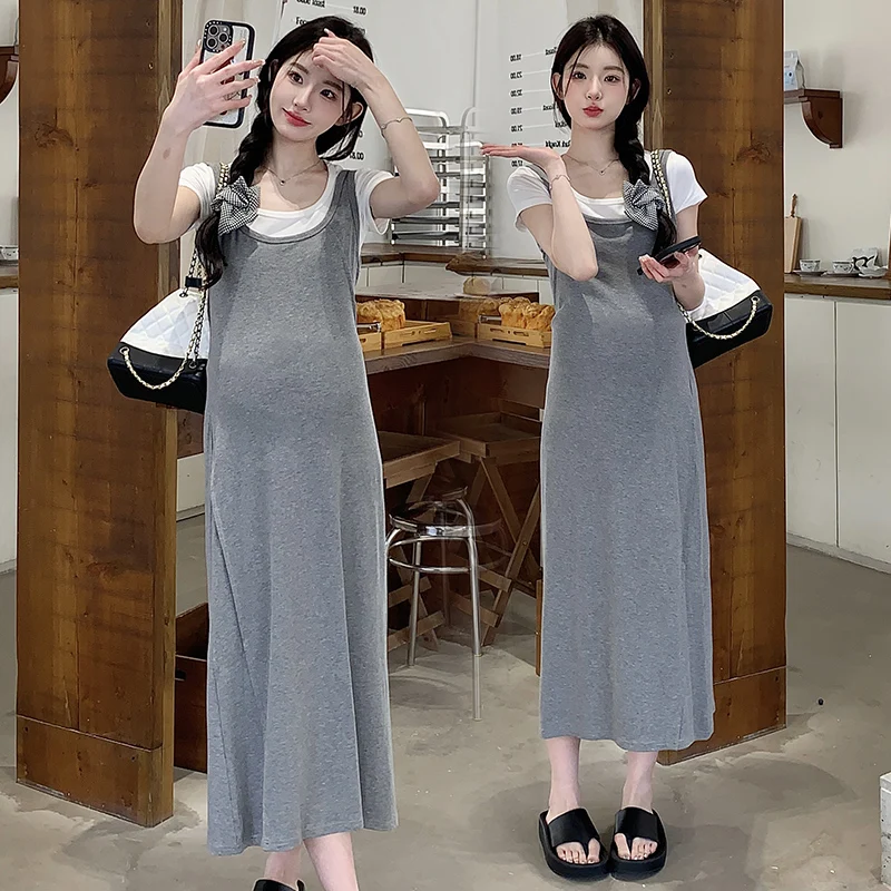 Pregnant Women 2024 New Dress Summer Clothing Set Fashion Temperament Idle Sle Thin Vest Two-piece