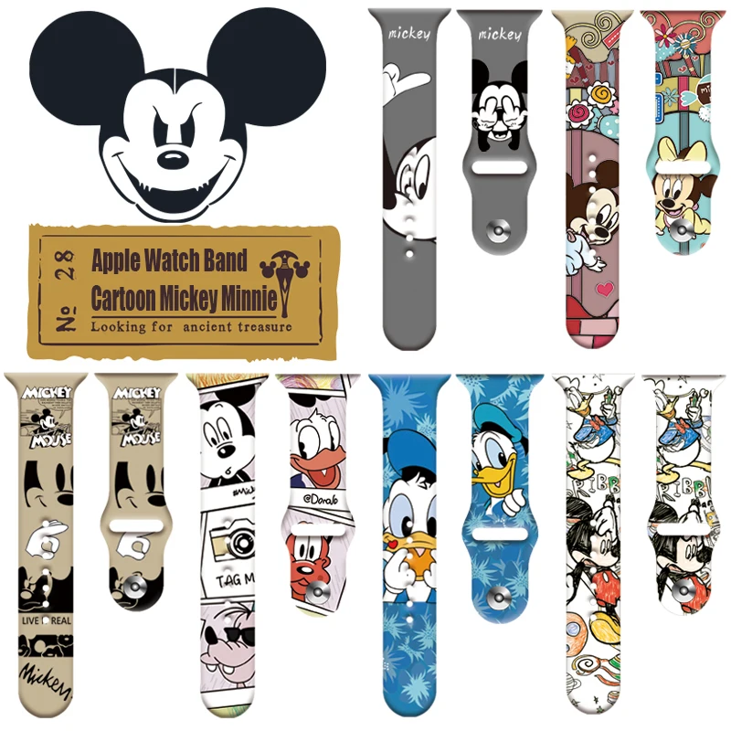 Disney Mickey Minnie Silicone Strap For Apple watch band 44mm 45mm 42mm 40mm 38mm 41mm bracelet iWatch apple watch 6 5 3 SE 7