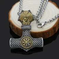 viking titanium thors hammer necklace nordic odin rune compass amulet pendant necklace viking jewelry