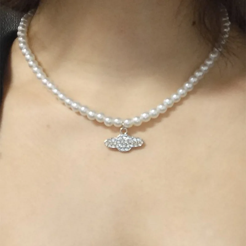 

Exquisite Crystal Zircon Y2K Jewelry Chain Planet Saturn Pearl Choker Necklace For Women Female Couple Saturn Pendants Necklace