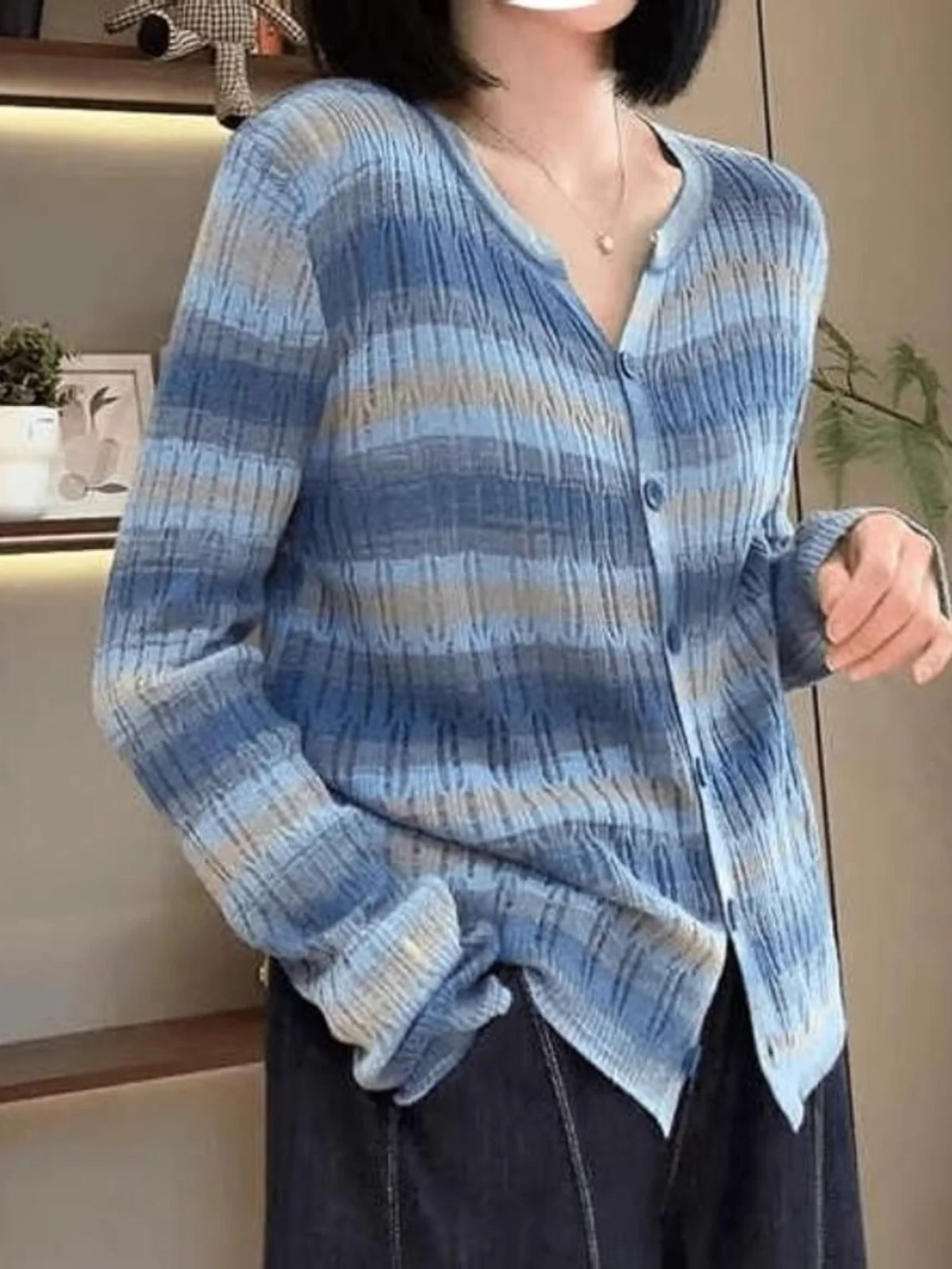 Плюс размер модный v-образный вырез в полоску стиле пэчворк контрастного цвета с