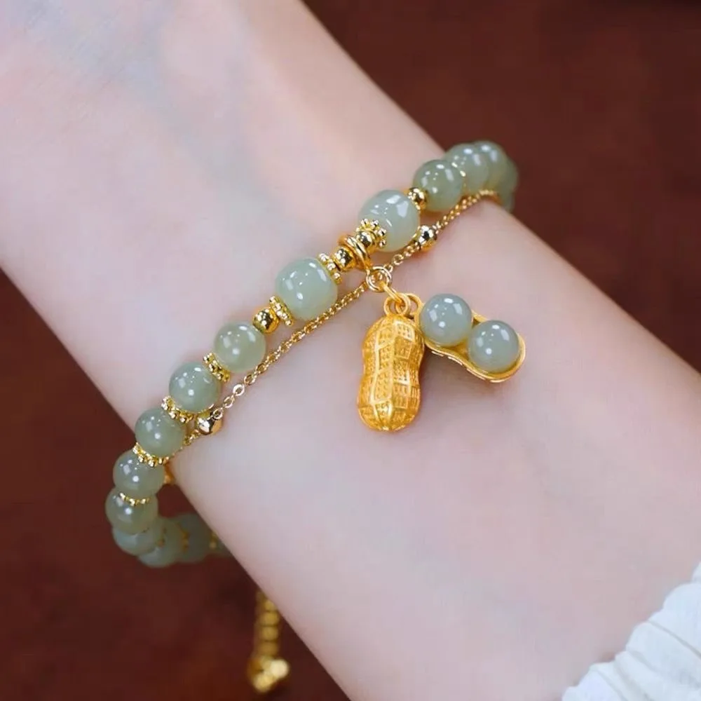 

Vintage Light Luxury Imitation Hetian Jade Beaded Bracelet for Women Lucky Blessing Charm Bracelet Party Fashion Jewelry Pulsera