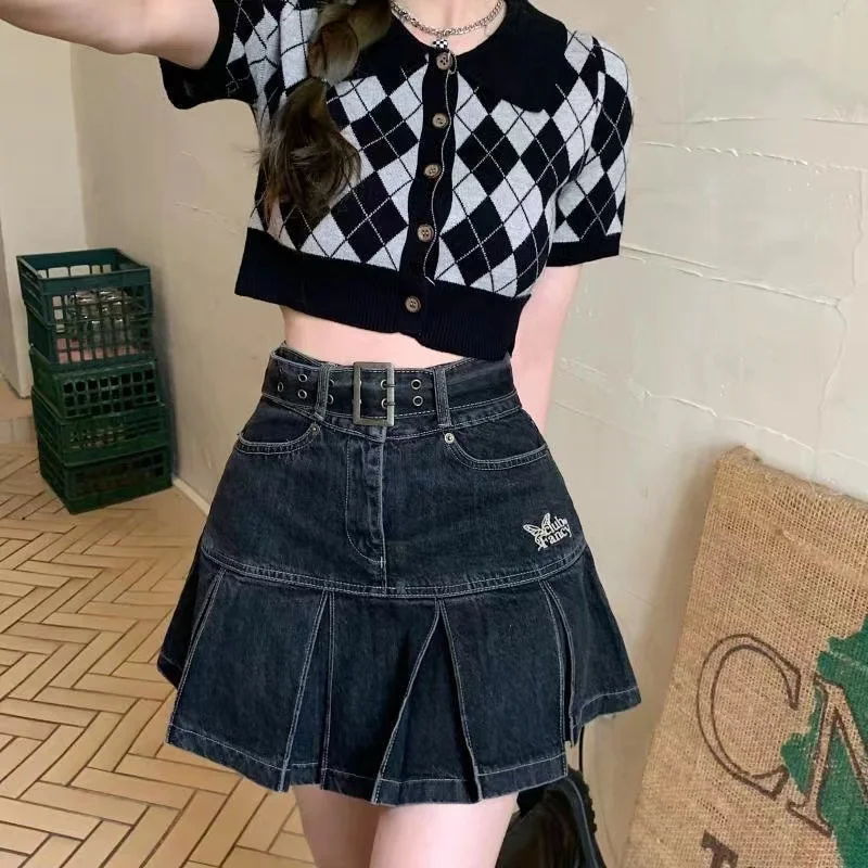 Y2K Women Korean Fashion Kawaii Retro Vintage Harajuku Mini Denim Skirt 2000s Gothic Grunge Jeans Alt Pleated Skirts Emo Clothes images - 6