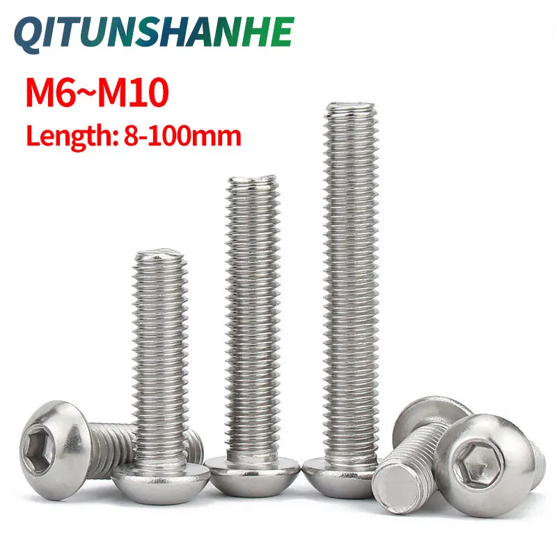 

2pc M6 M8 M10 M12 ISO7380A2-70 Stainless Steel Screws Round Head Hexagon Socket Bolts Machine Screws Hexagon Socket