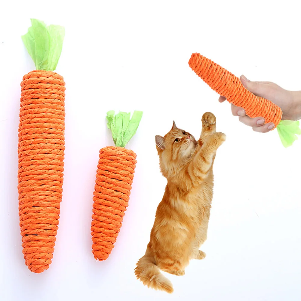 

Pet Cat Toy Paper Rope Knitting Carrot Chew Toys Built-in Bell Vocal Interaction Teeth Grinding Clean Teeth Cat Accessories