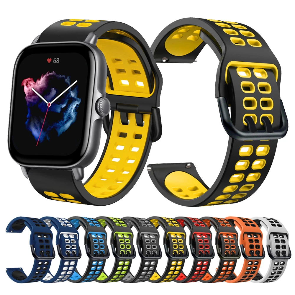 

Ремешок силиконовый для Huami Amazfit GTS3, спортивный сменный Браслет с двойной пряжкой для Amazfit GTS2 GTS Bip S, 20 мм