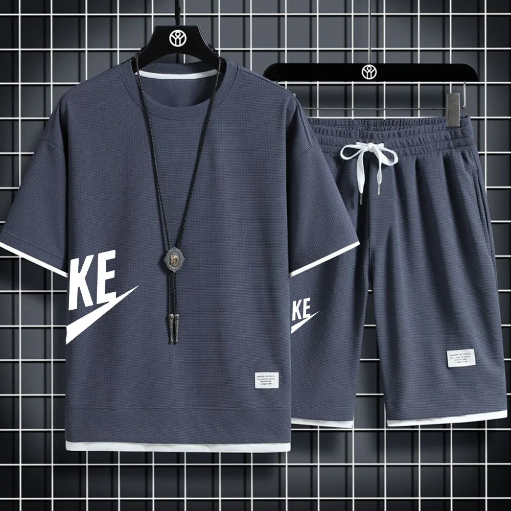 2023 Summer Men's T-shirt+Shorts Suit Men's Sports Suit Brand Printing Casual Fashion Short-sleeved T-shirt Set Men Clothing