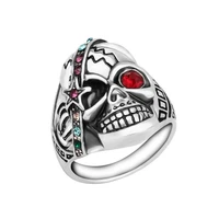 personality design vintage skull shape rings punk mosaic colorful crystal silver plated exaggerated jewelry hot sale