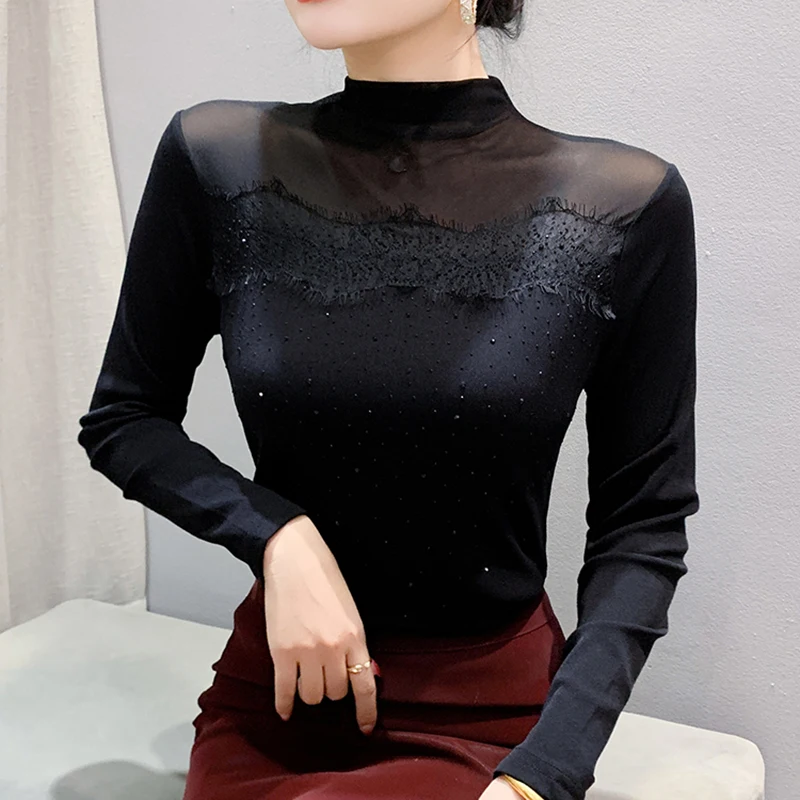 Женская водолазка с длинным рукавом элегантная облегающая однотонная Сетчатая