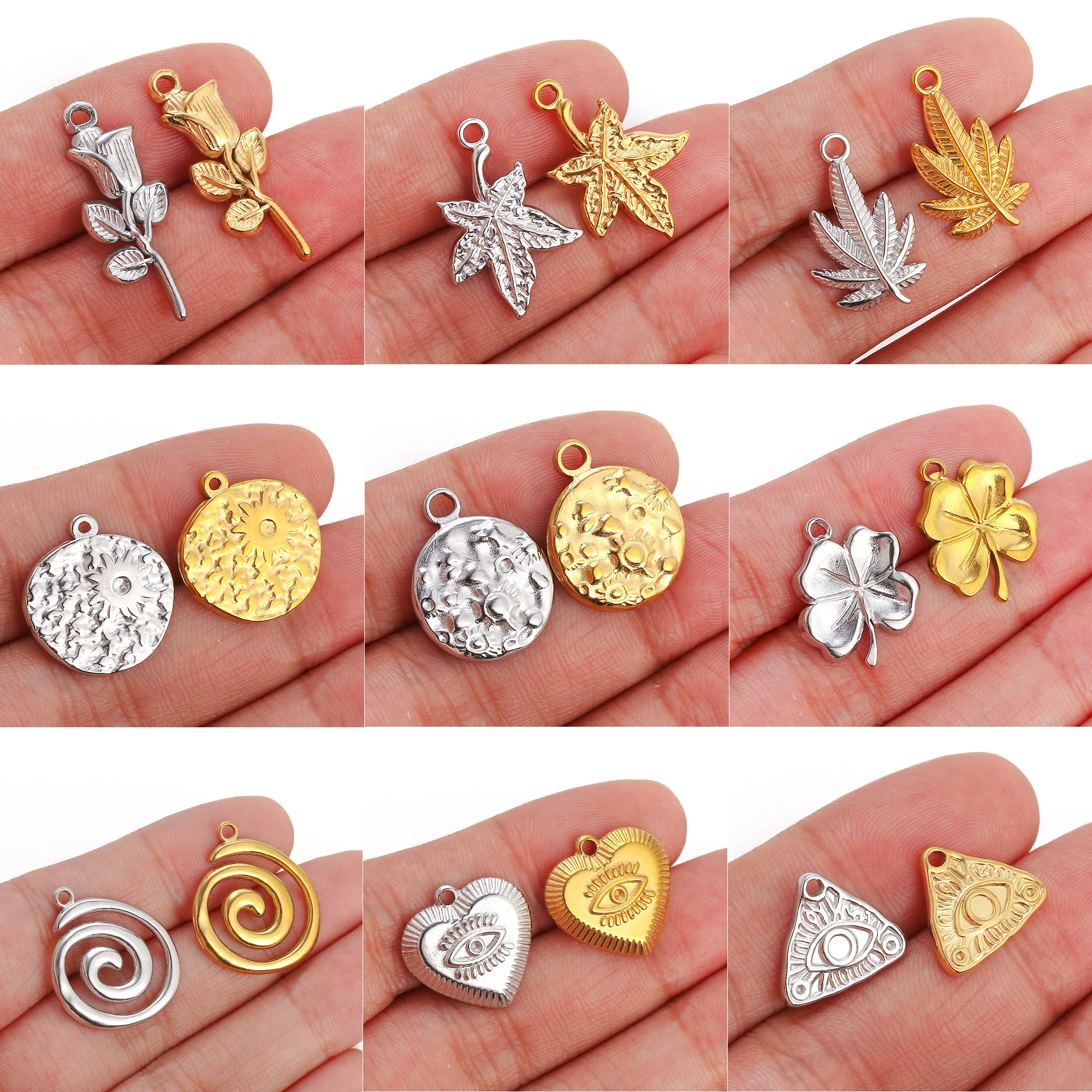 

3Pcs/Lot Stainless Steel Rose Flower/Clover/Tree of Life Charms Metal Jewelry Pendant Bracelet Necklace Earring Making Accessory