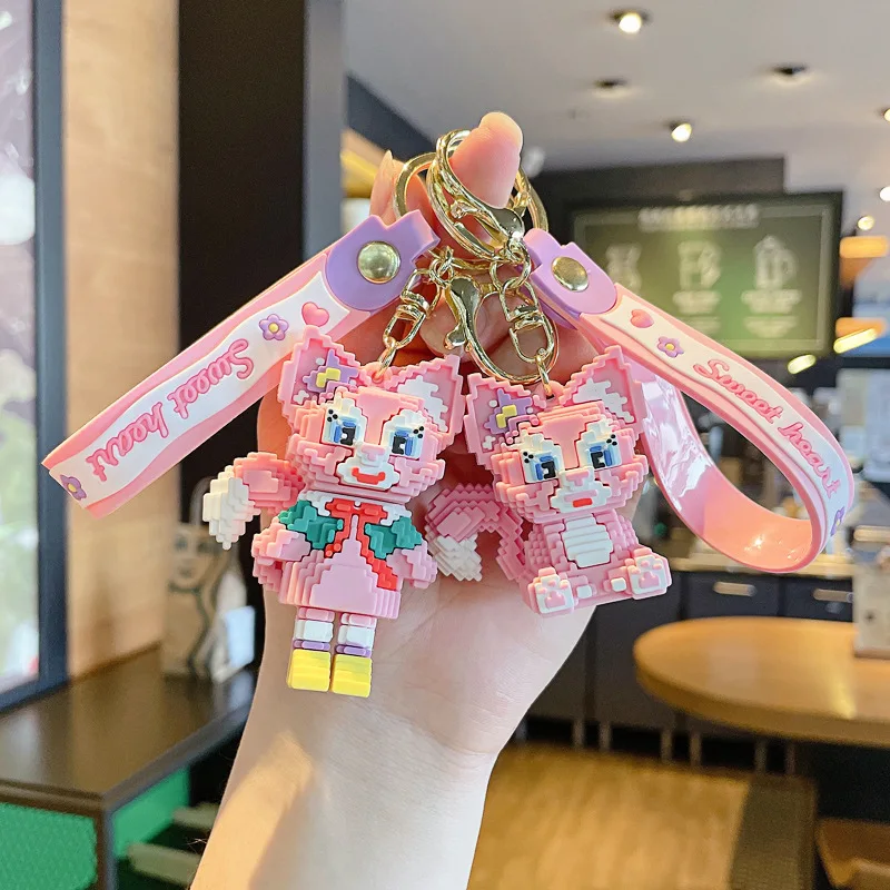 

Disney LinaBell Blocks Keychain Cartoon Cute Doll Keyring Fashion Couple Bag Ornament Key Chain Car Pendant Accessories Kid Gift