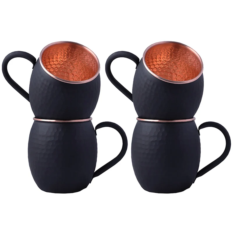 

4PCS Copper Plated Barrel Hammered Moscow Mule Mug Coffee Cup Beer Cup Set of 4