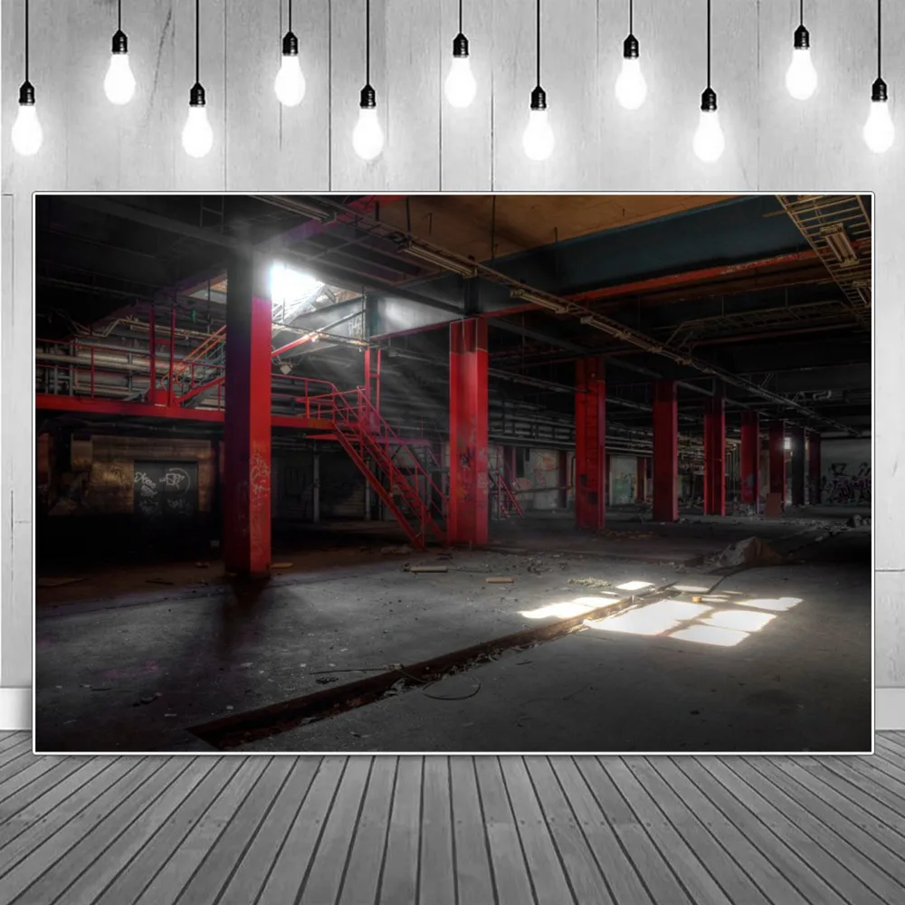 

Abandoned Factory Grunge Interior Stairs Photography Backgrounds Custom Baby Party Home Decoration Studio Photo Booth Backdrops