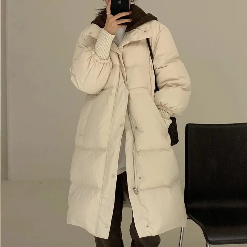 

Off season down jacket women's medium length knee South Korea east gate design sense minority white duck winter