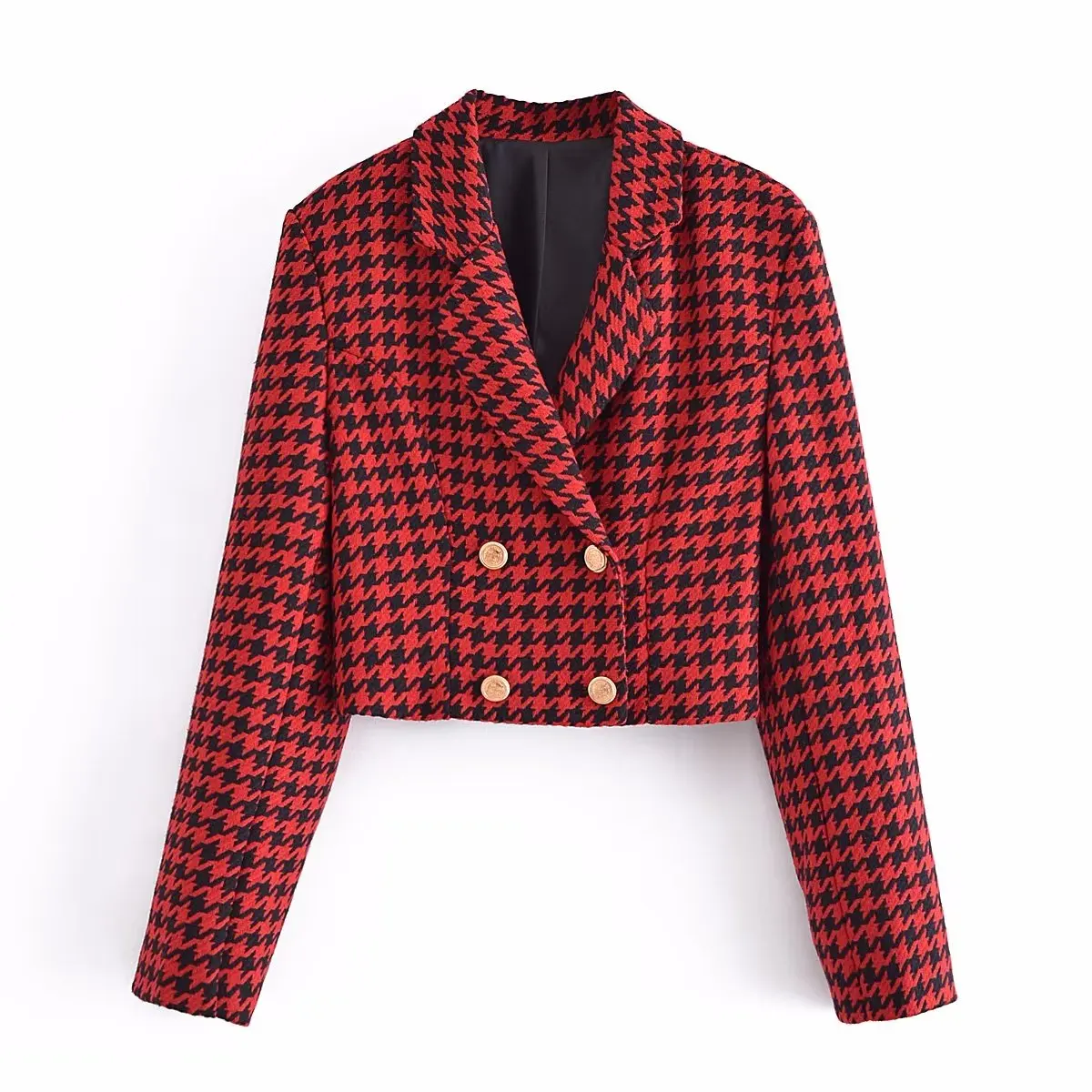 

VANOVICH European and American Style Autumn 2022 New Woolen Short Suits Double-breasted Notched Houndstooth Long Sleeve Blazer