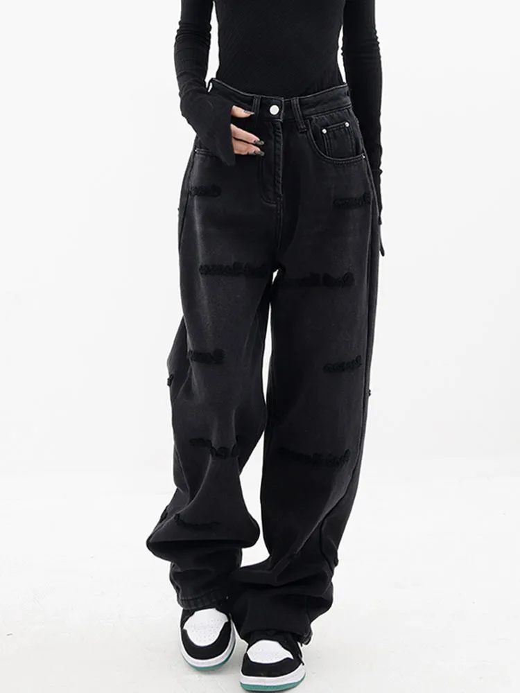 

Уличная одежда, джинсы с Вышивкой Букв, женские прямые мешковатые брюки Y2k с высокой талией, модные женские джинсы в Корейском стиле, трендовые брюки 2023