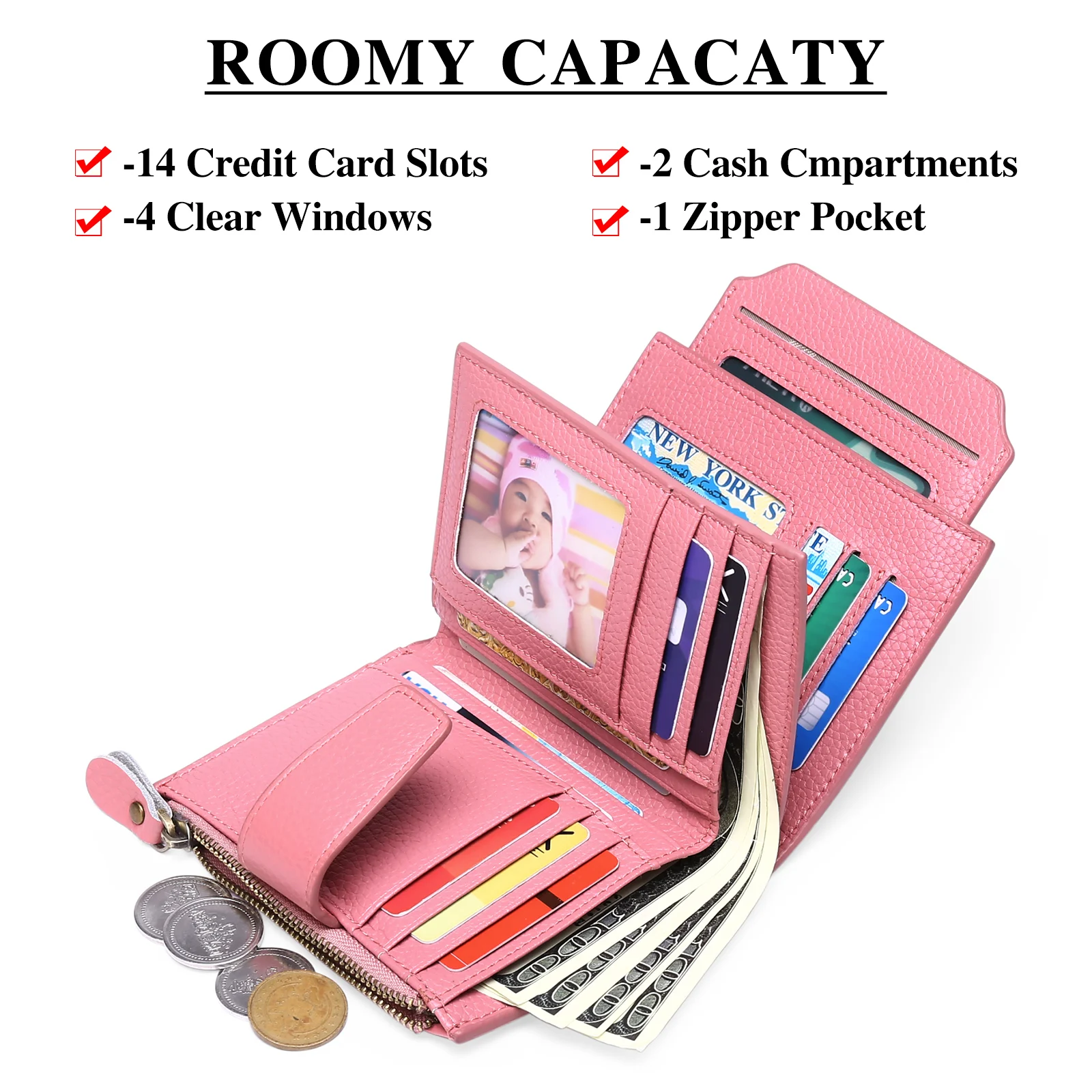 2023 Women Vintage Wallet Large Capacity Credit Card Holder 14 Slots Short Female Purse Money Clip Coin Pocket for Women