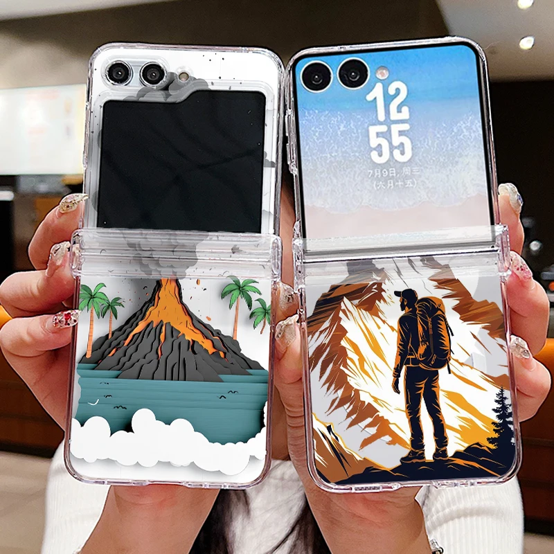 Фото Противоударный жесткий складной прозрачный чехол для Samsung Galaxy Z Flip 7 FE 6 5 4 Flip7 Flip6 с магнитным креплением и рисунком «Вулканическая трасса» №1