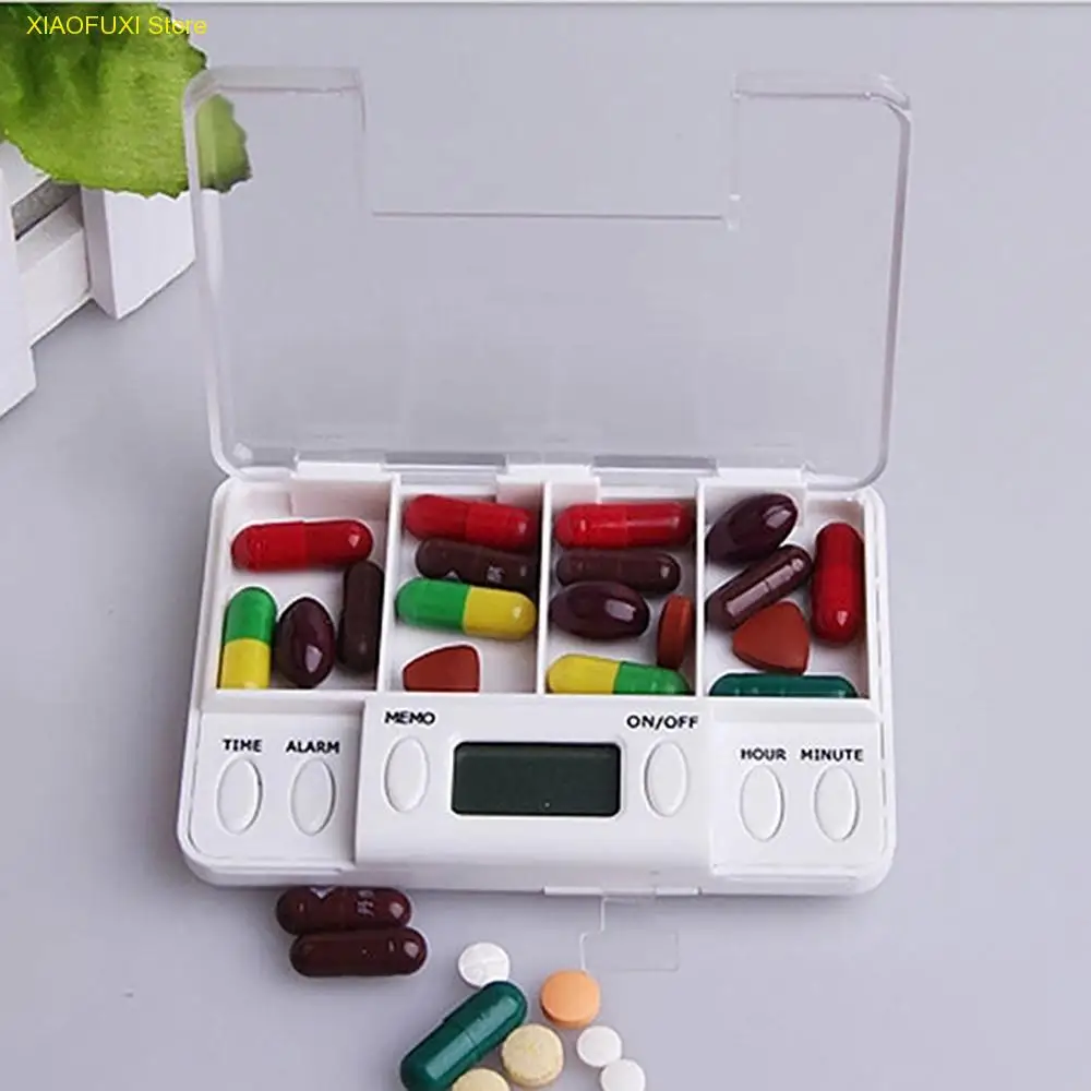 

4 grid smart pill electronic timing reminder medical container family travel timer pill box storage drug separator pill containe
